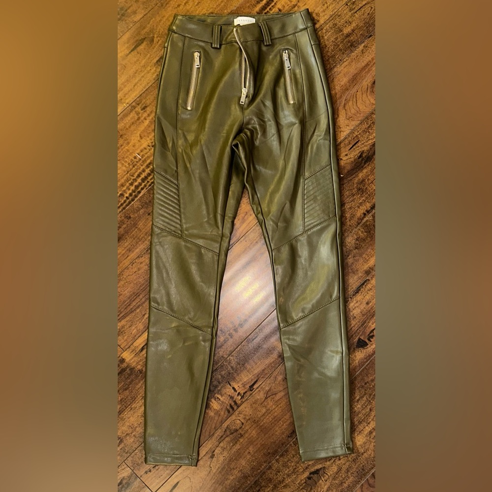 Green Biker faux leather pants from TopShop